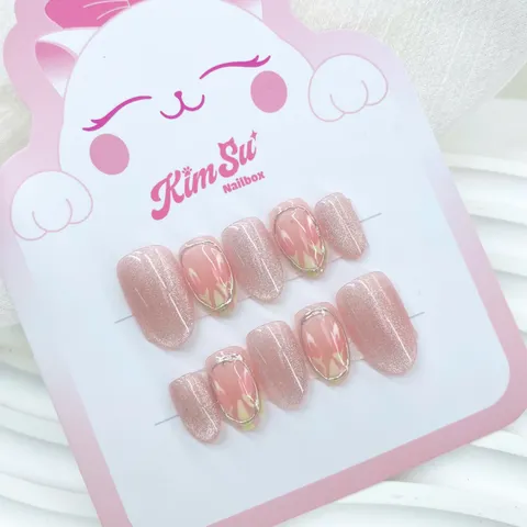 [M102] Nailbox vẽ hoa mắt mèo viền tráng gương