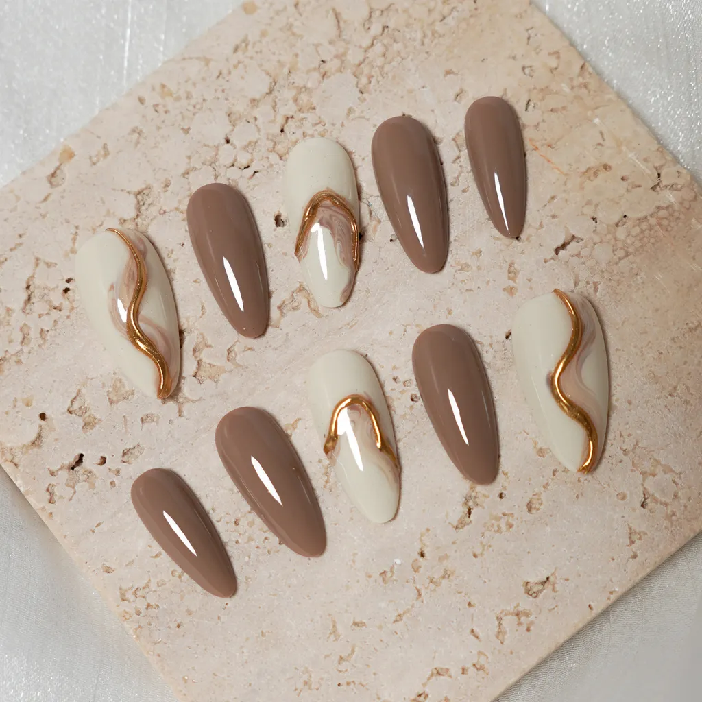 [M098] Nailbox nâu loang vân đá vẽ tráng gương