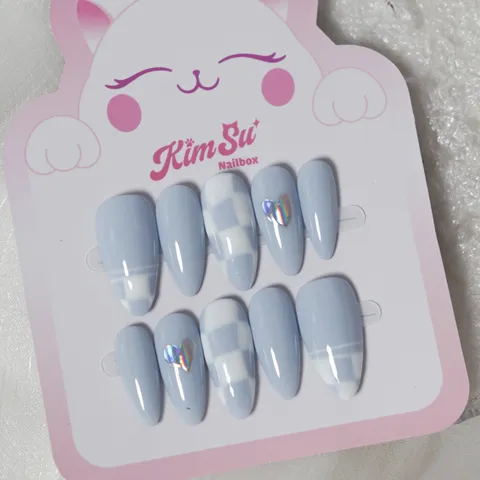 [M074] Nailbox xanh pastel vẽ họa tiết
