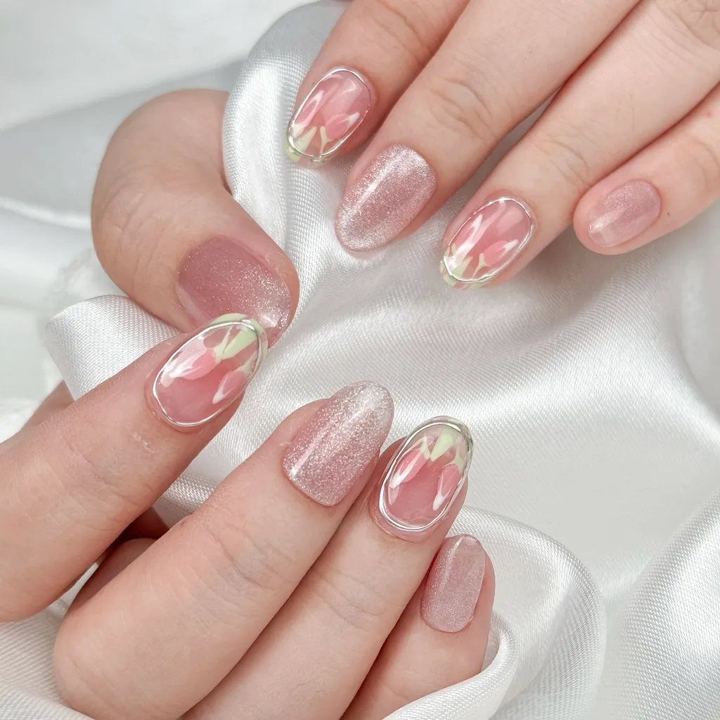 [M102] Nailbox vẽ hoa mắt mèo viền tráng gương