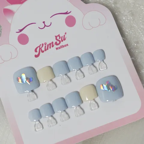 [M075] Nailbox chân xanh pastel trái tim