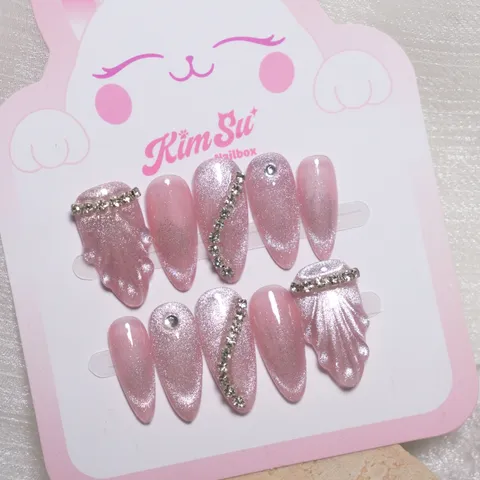 [M095] Nailbox thạch vân nổi ngọc trai mix mắt mèo