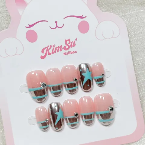 [M272] Nailbox Thạch Hồng Mix Tráng Gương Họa Tiết Y2K màu Tiffany