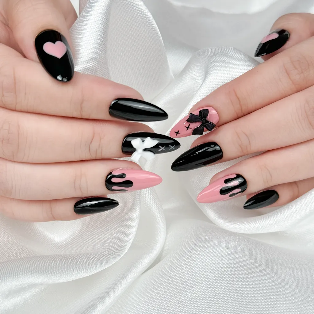 [M060] Nailbox sơn gel trắng đen phối họa tiết