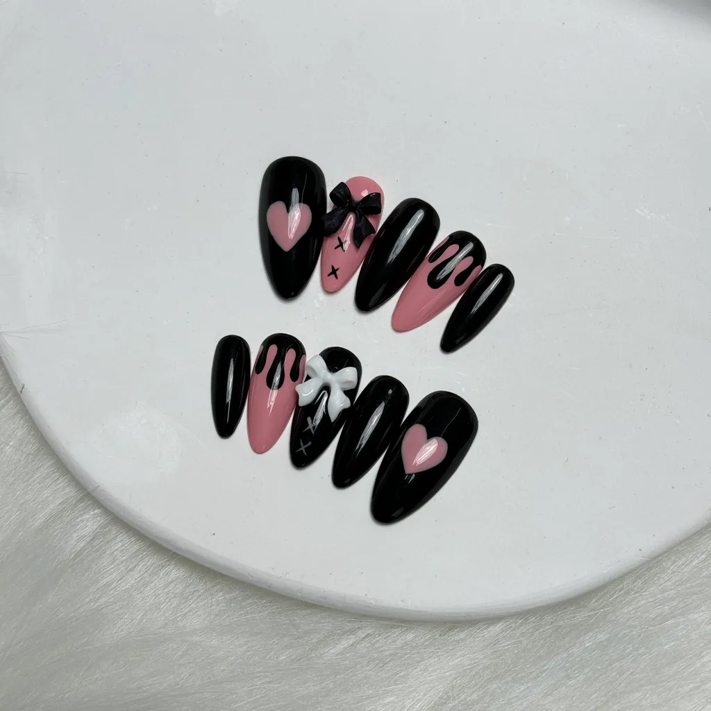 [M060] Nailbox sơn gel trắng đen phối họa tiết