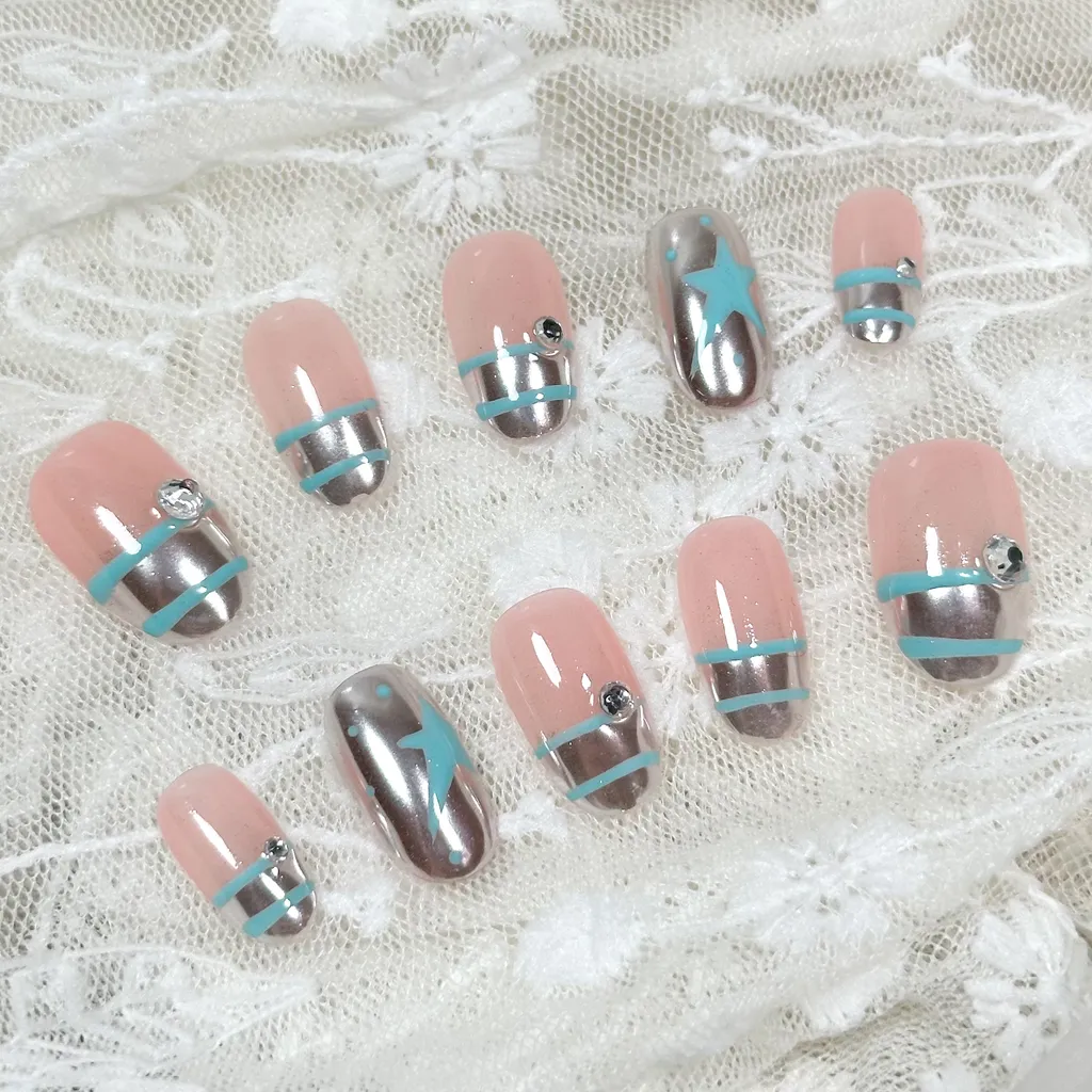 [M272] Nailbox Thạch Hồng Mix Tráng Gương Họa Tiết Y2K màu Tiffany