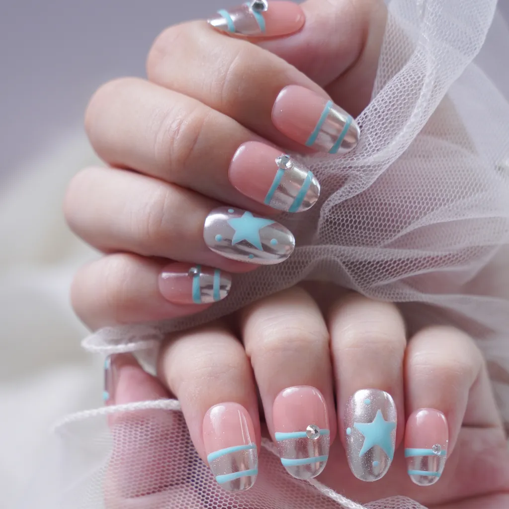 [M272] Nailbox Thạch Hồng Mix Tráng Gương Họa Tiết Y2K màu Tiffany