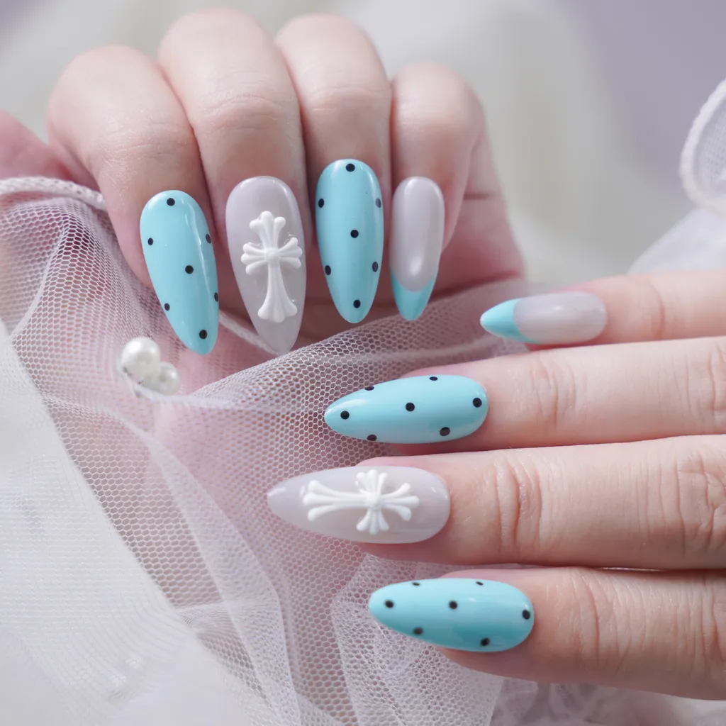 [M270] Nailbox Mắt Mèo Mix Màu Tiffany Blue Chấm Bi