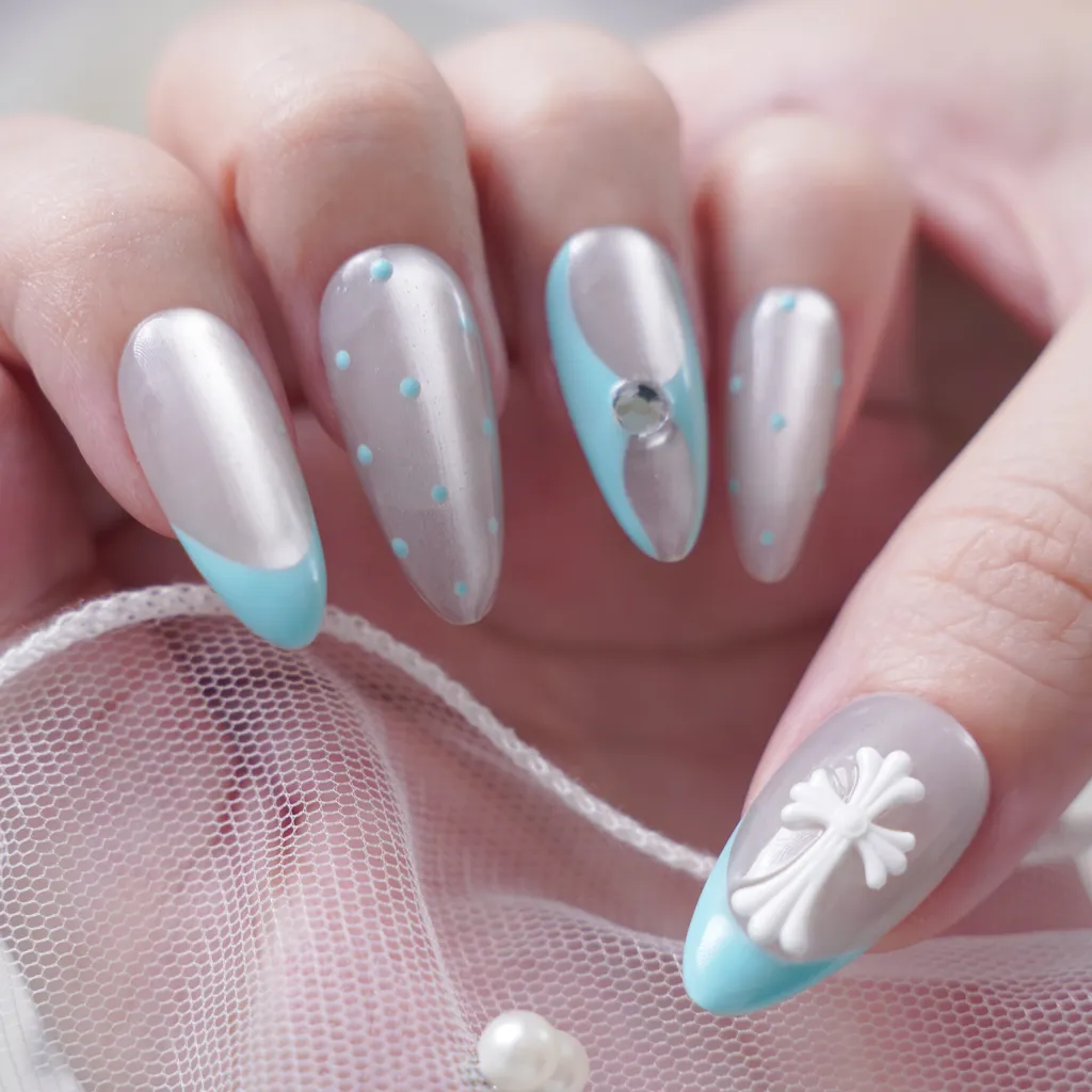 [M271] Nailbox Màu Tiffany Blue French Đầu Móng Siêu Xinh