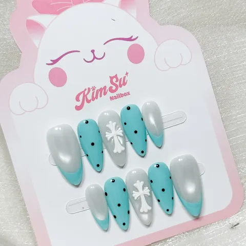 [M270] Nailbox Mắt Mèo Mix Màu Tiffany Blue Chấm Bi