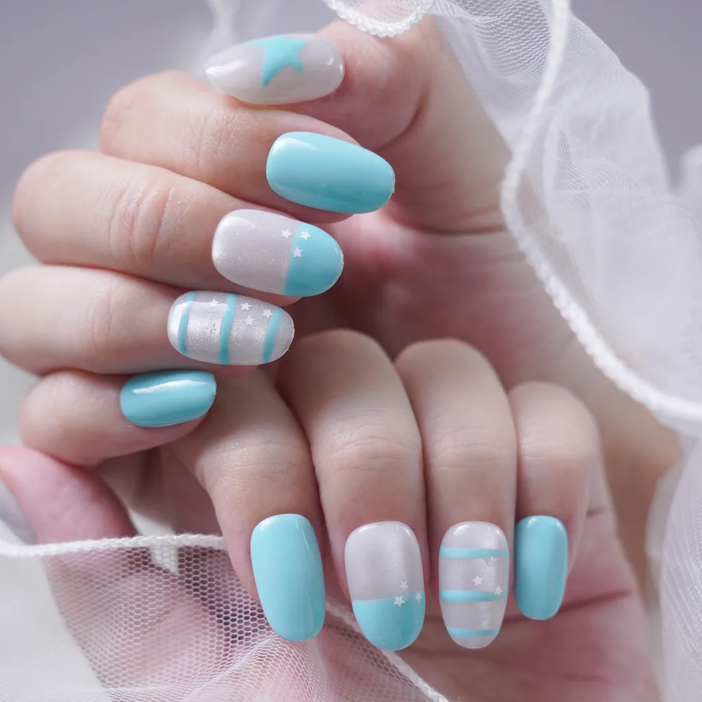 [M273] Nailbox Mắt mèo Mix Màu Tiffany Blue Vẽ Sao Dễ Thương