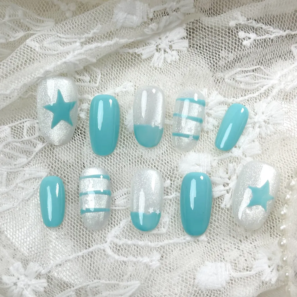 [M273] Nailbox Mắt mèo Mix Màu Tiffany Blue Vẽ Sao Dễ Thương