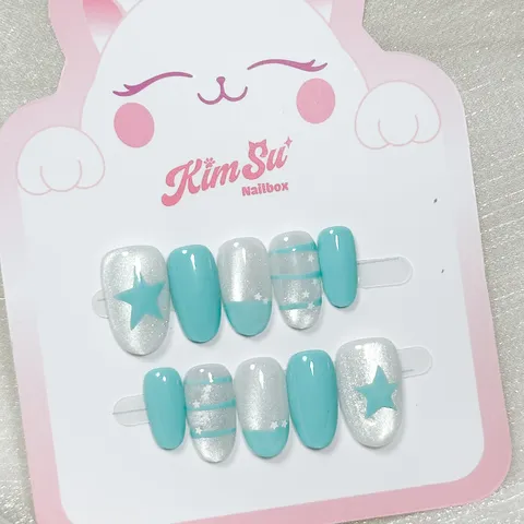 [M273] Nailbox Mắt mèo Mix Màu Tiffany Blue Vẽ Sao Dễ Thương