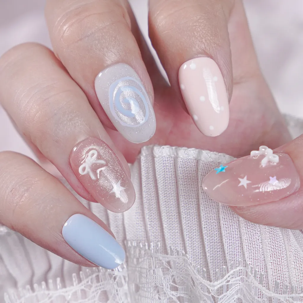 [M274] Nailbox mắt mèo đính nơ vẽ họa tiết dễ thương