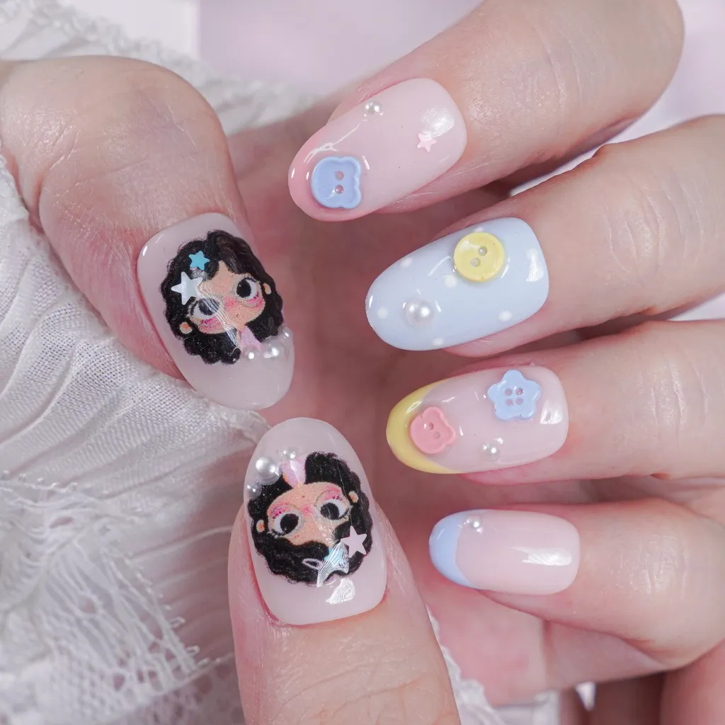 [M276] Nailbox họa tiết khuy áo YuYu dễ thương