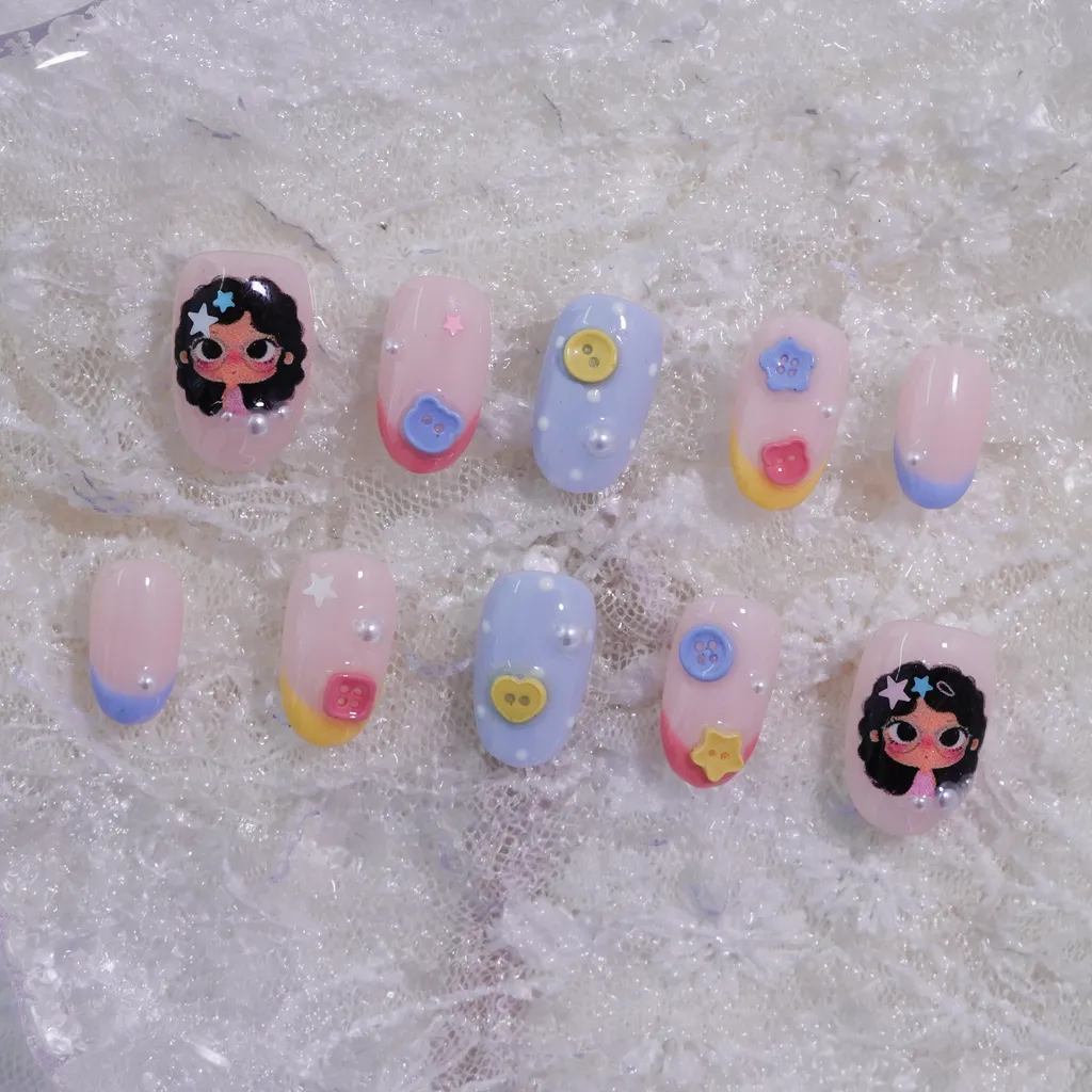 [M276] Nailbox họa tiết khuy áo YuYu dễ thương