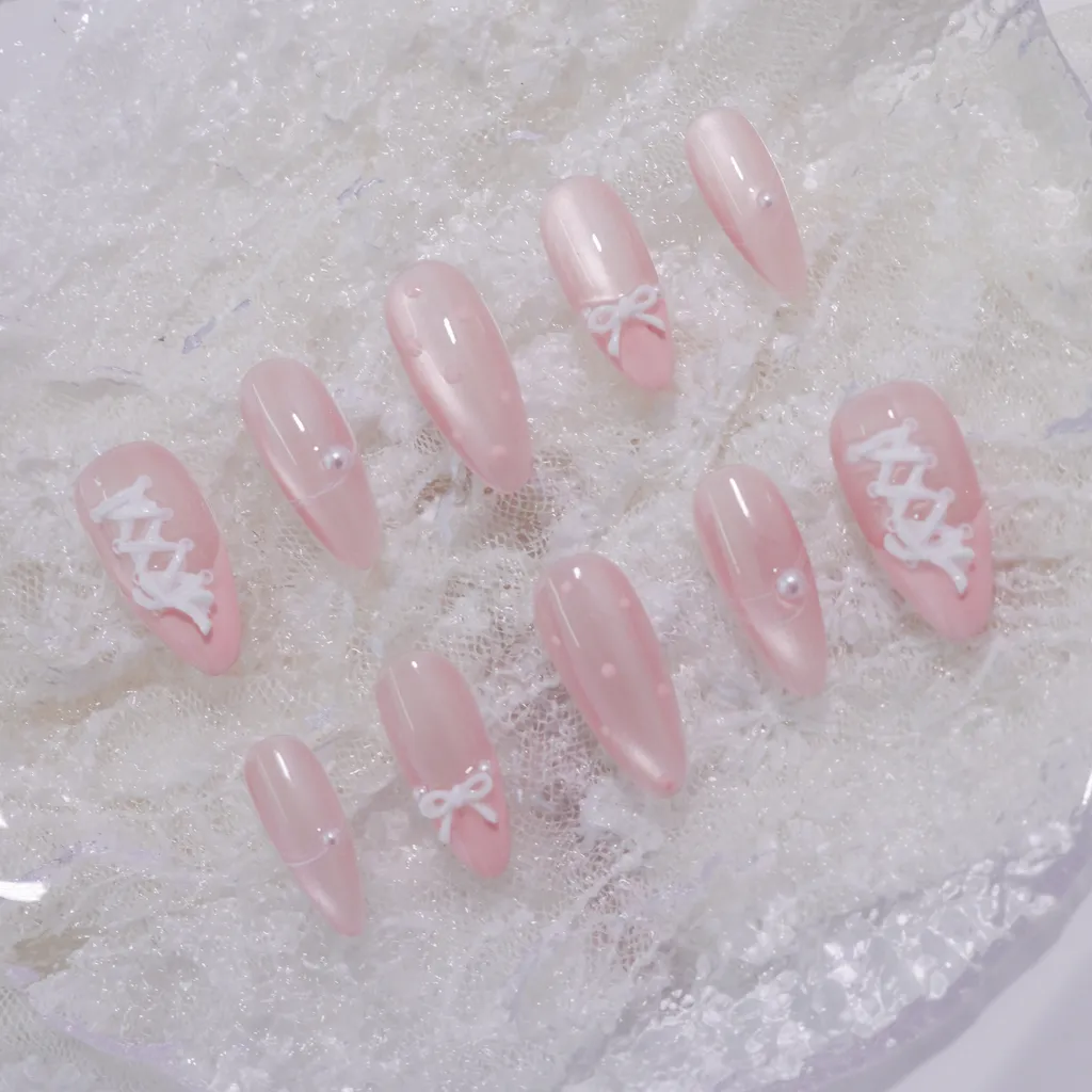 [M277] Nailbox mắt mèo họa tiết dây hài dễ thương