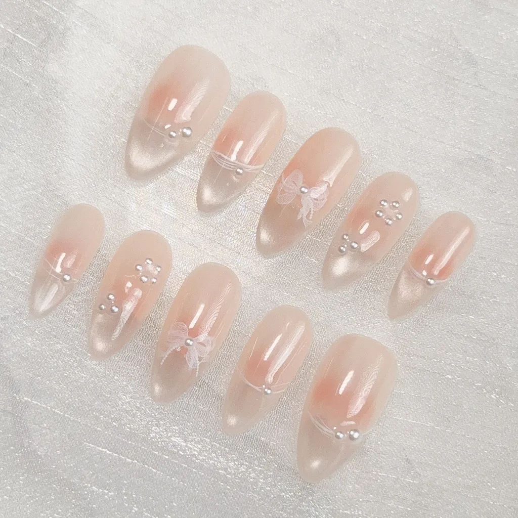 [M280] Nailbox thạch mắt mèo đính hoa kết ngọc trai tiểu thư