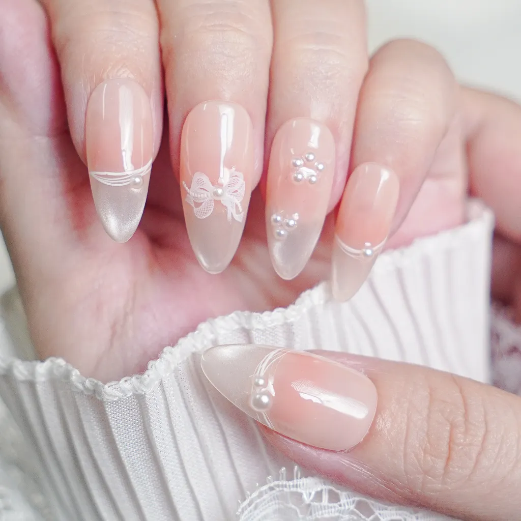 [M280] Nailbox thạch mắt mèo đính hoa kết ngọc trai tiểu thư