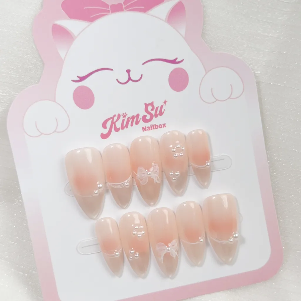 [M280] Nailbox thạch mắt mèo đính hoa kết ngọc trai tiểu thư