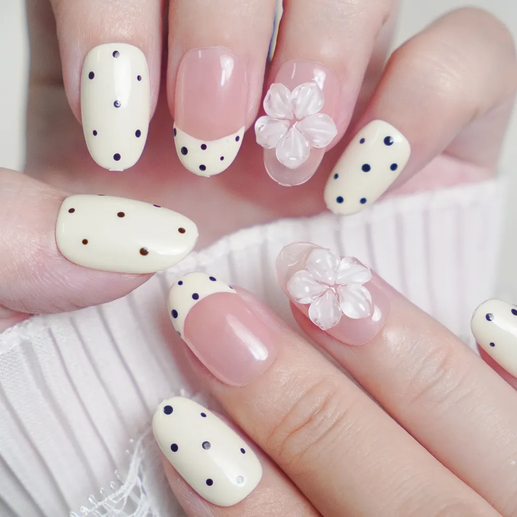 [M283] Nailbox thạch hồng mắt mèo hoa nổi chấm bi