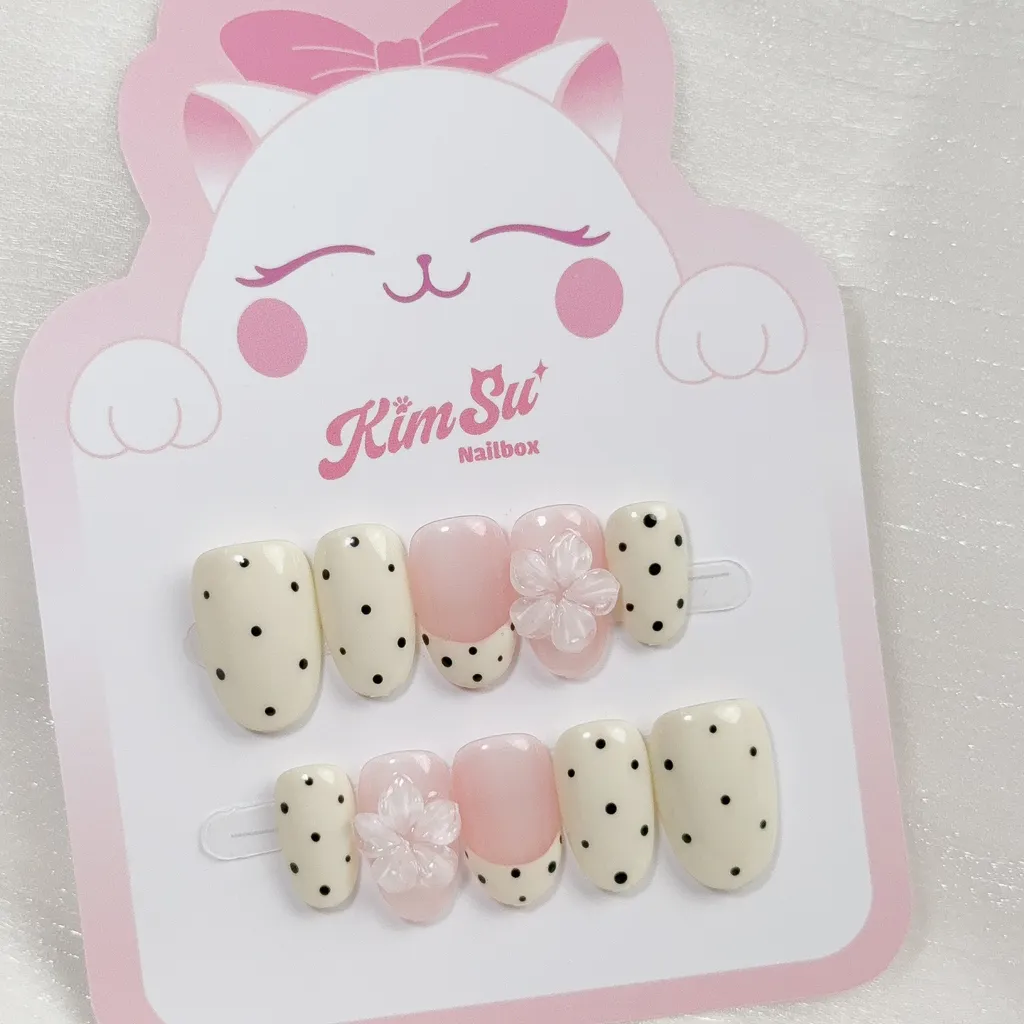 [M283] Nailbox thạch hồng mắt mèo hoa nổi chấm bi