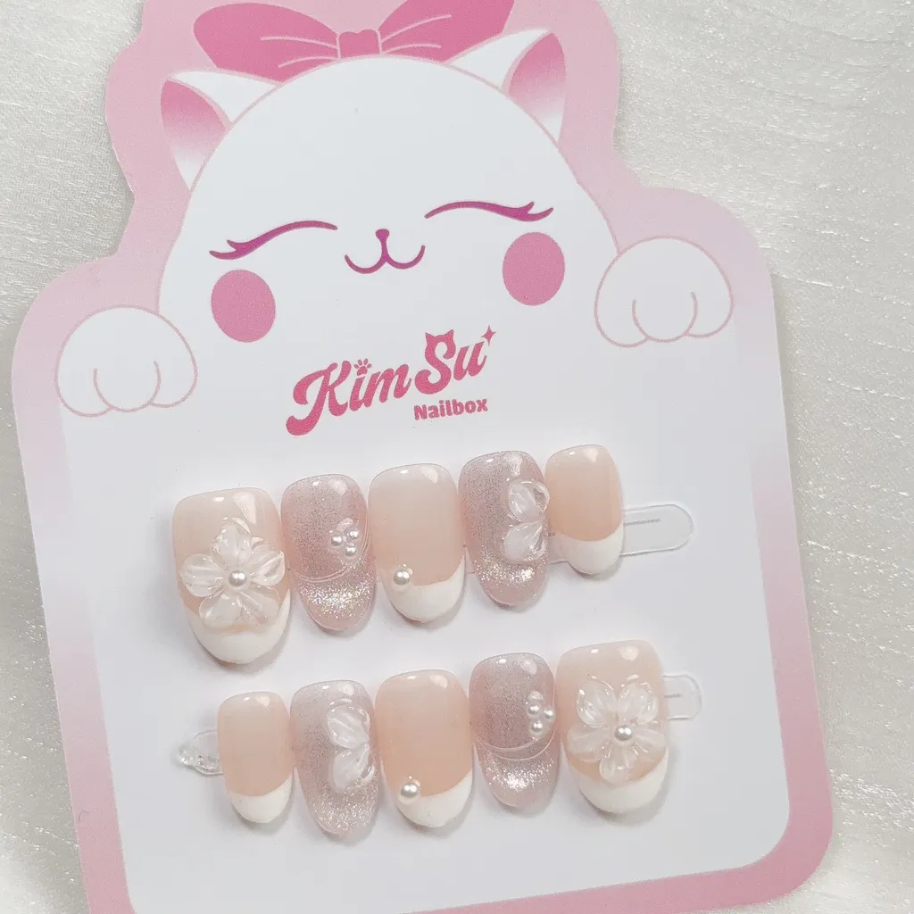[M282] Nailbox thạch cam mắt mèo hoa nổi dễ thương