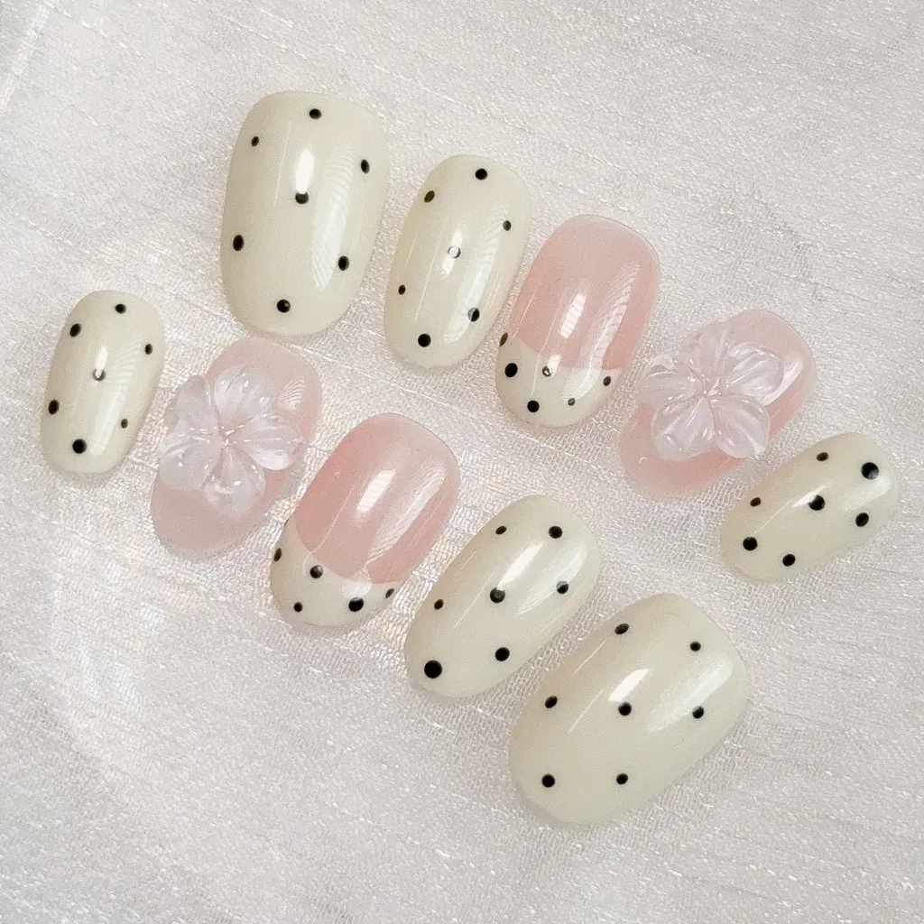 [M283] Nailbox thạch hồng mắt mèo hoa nổi chấm bi